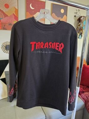 VANS Thrasher Black Crewneck with Red Flame Logo